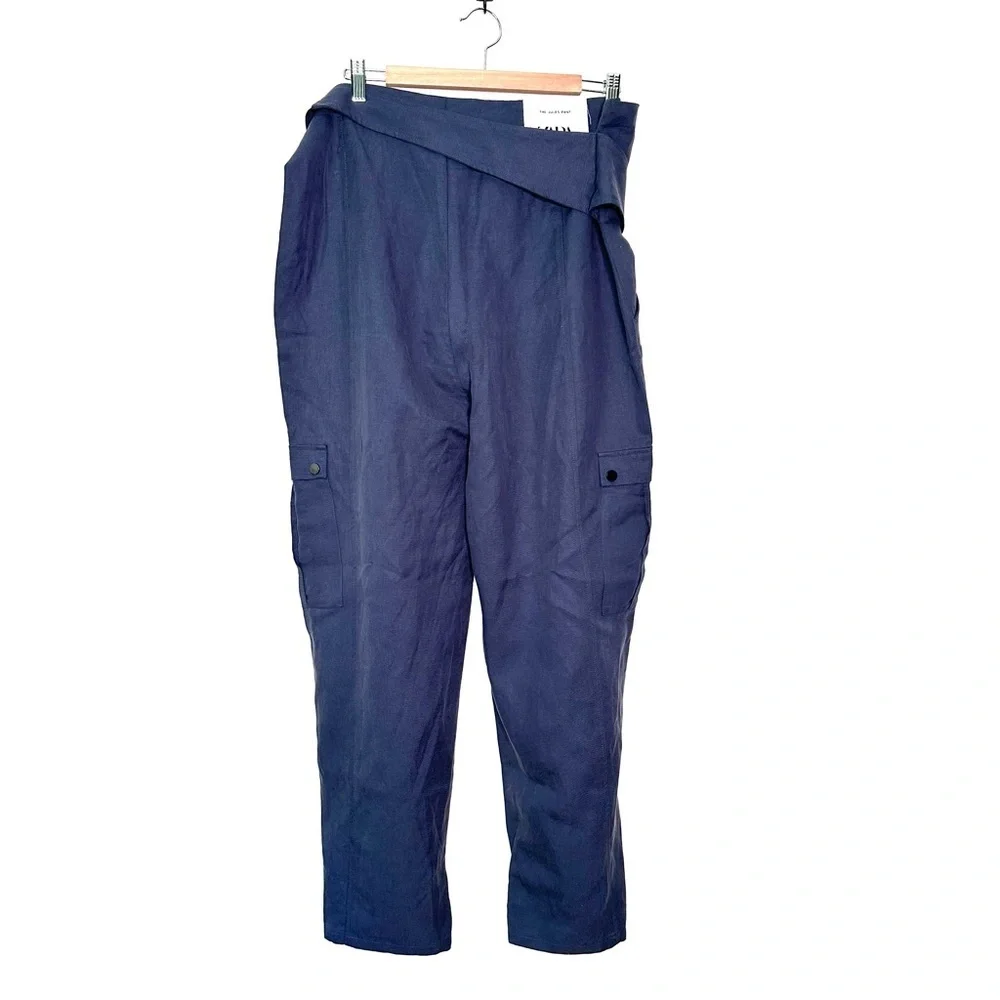 ZARA Woman’s Jules High Rise Tapered Leg Trousers with Belt and Pockets Size XL